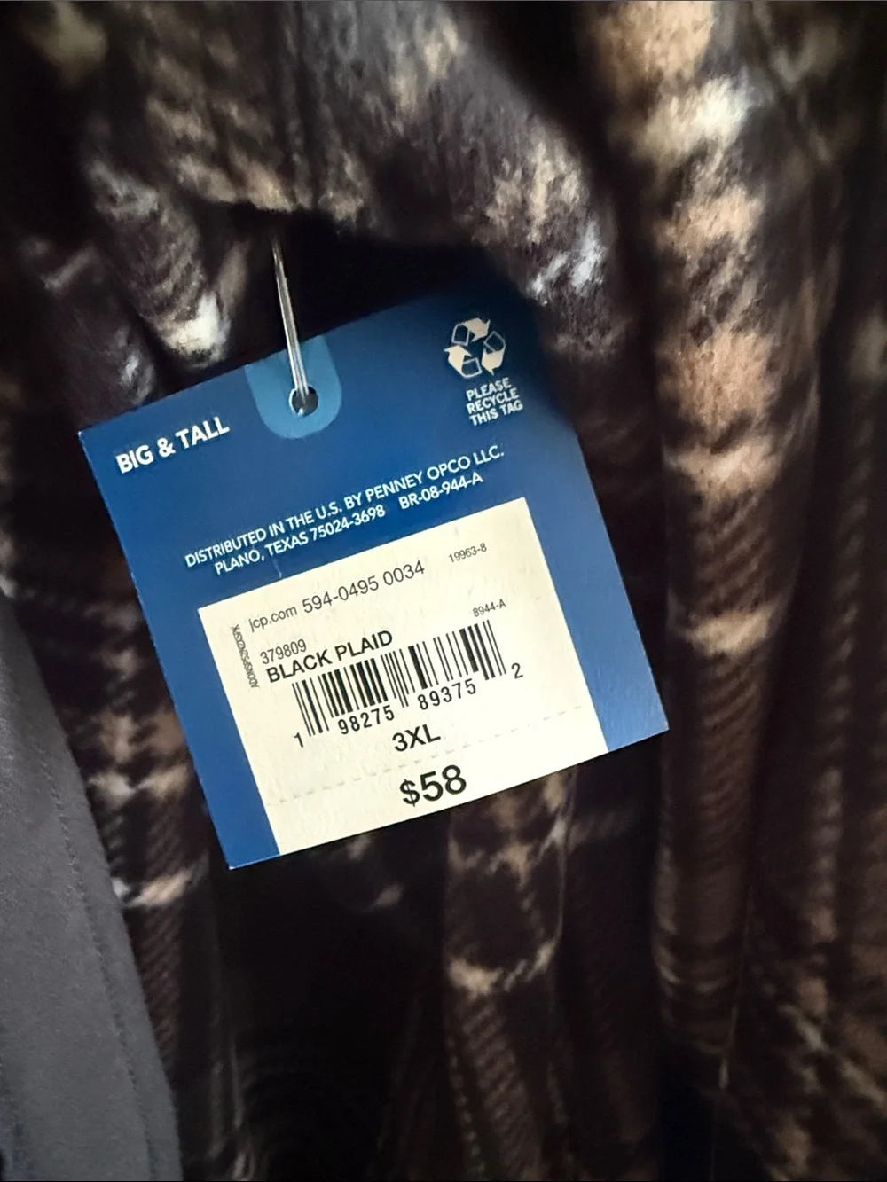 Arizona Jean Company big and tall Black Plaid Shirt Jacket with black & Cream